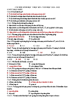 Đề cương ôn thi học kì 1 môn Sinh học Lớp 9 - Năm học 2021-2022